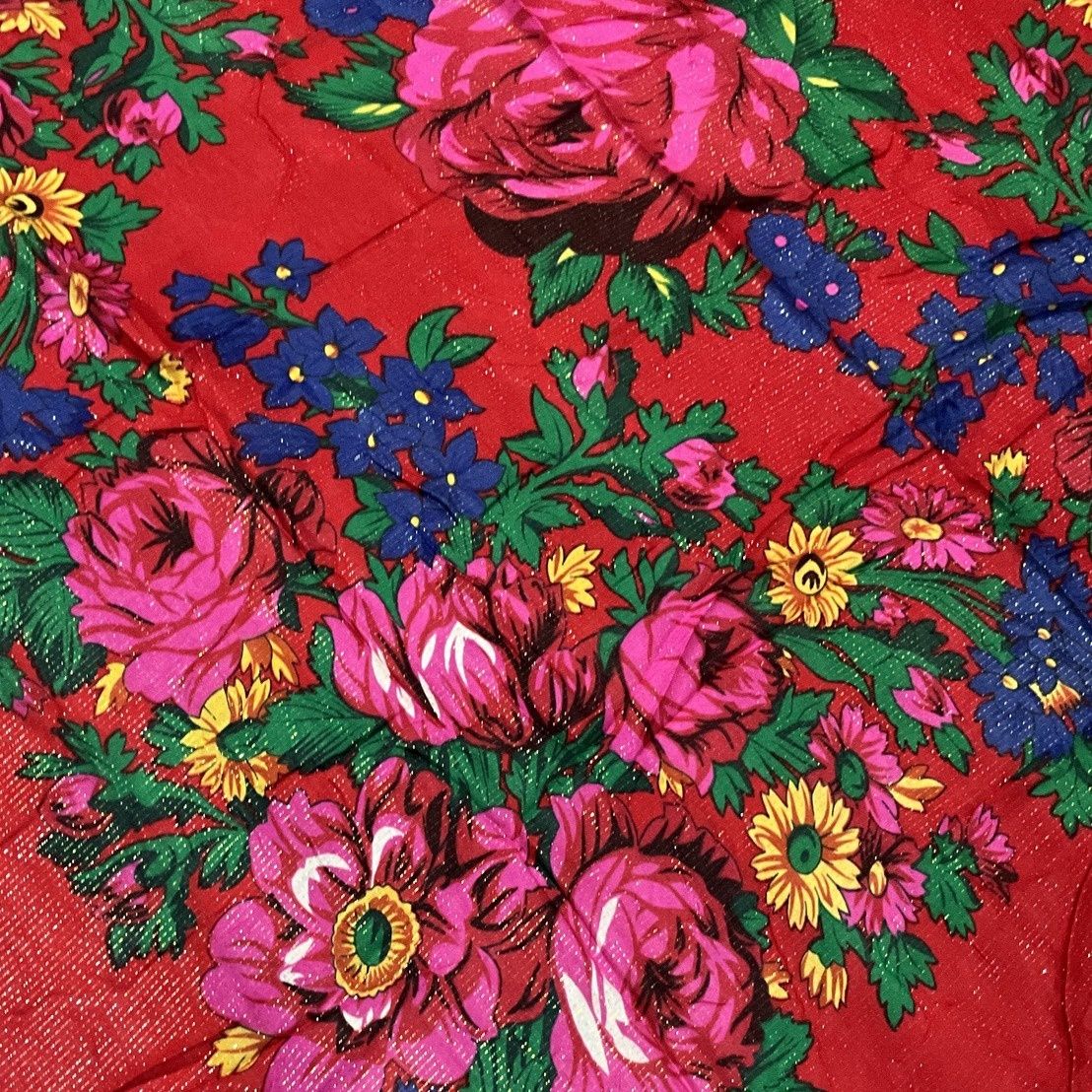 Shoulder Floral Scarf Red 60x60