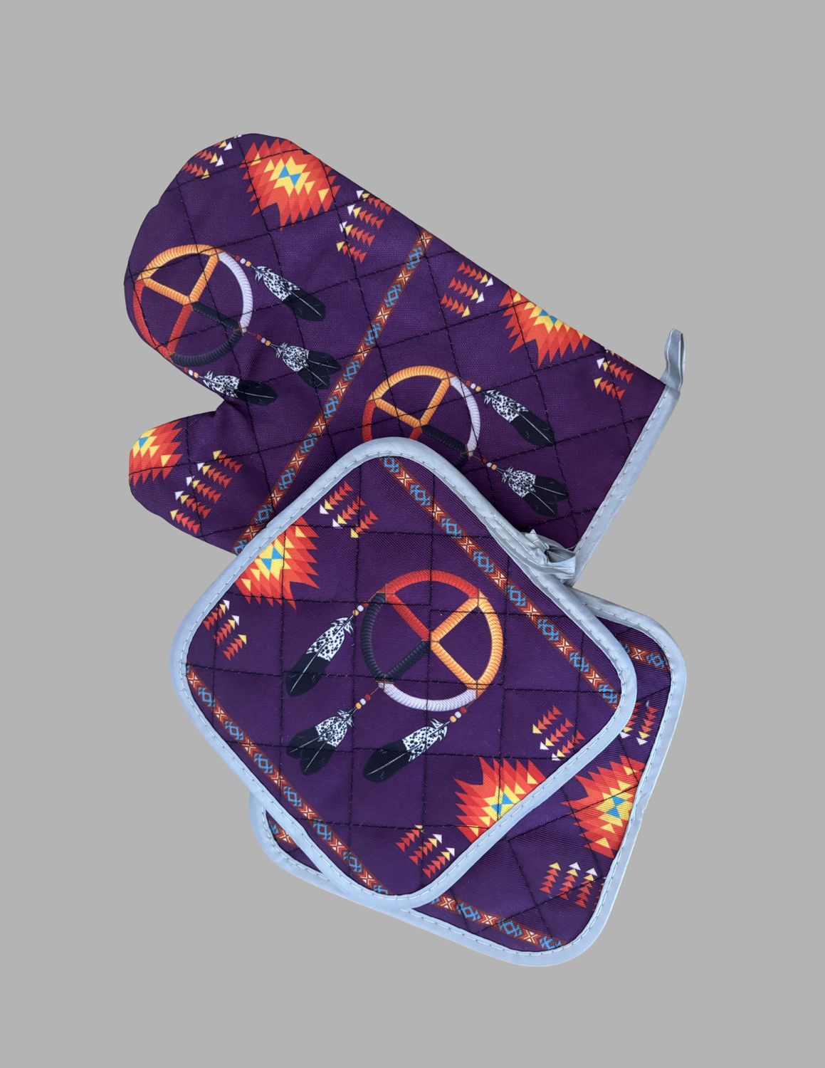 Oven Mitt &amp; Pot Holder Medicine Wheel, Color: Purple