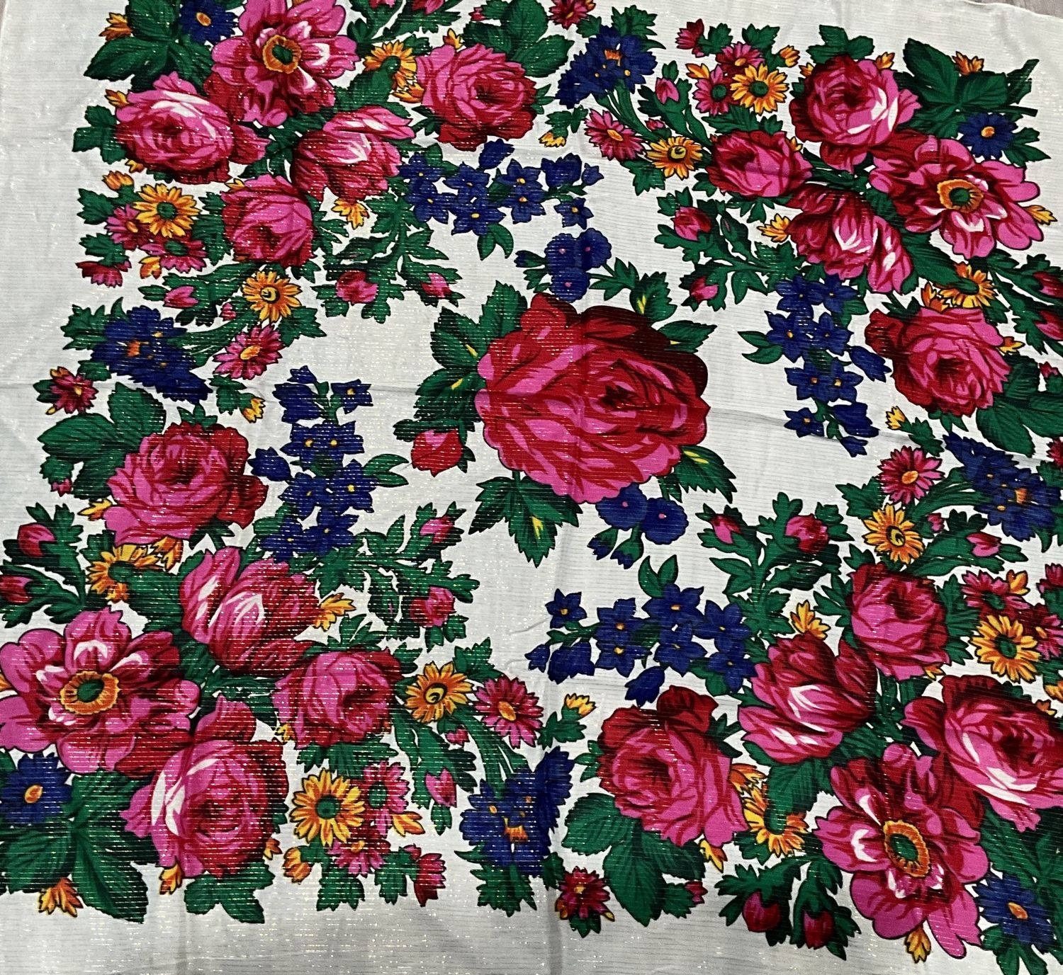 Shoulder Floral Scarf White 60x60