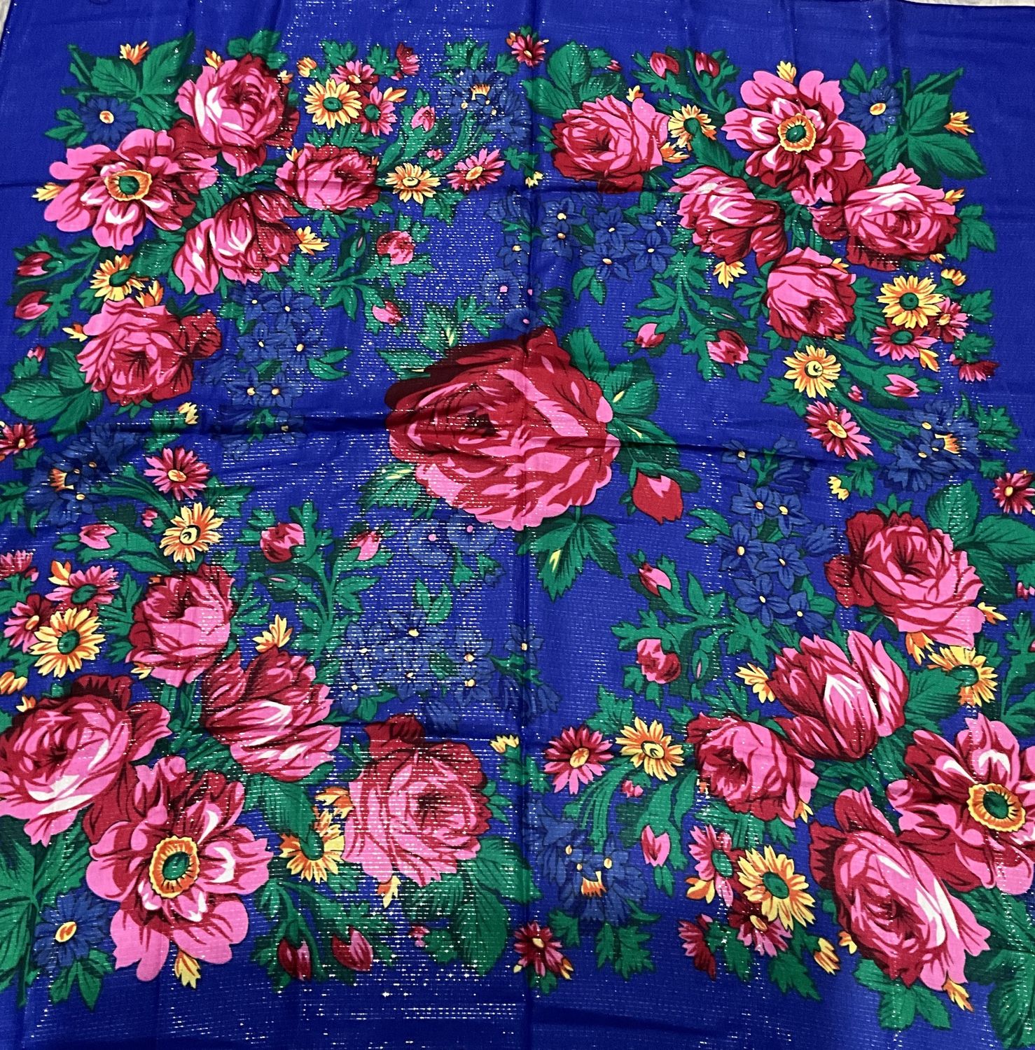 Shoulder Floral Scarf RoyalBlue 60x60