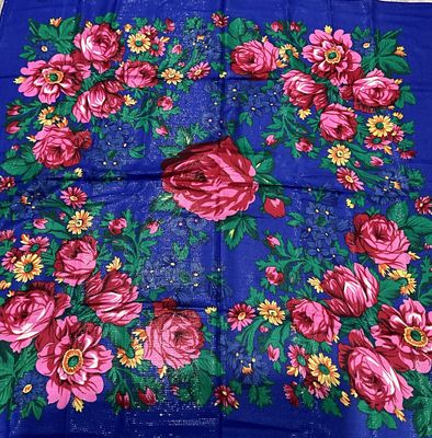Shoulder Floral Scarf RoyalBlue 60x60