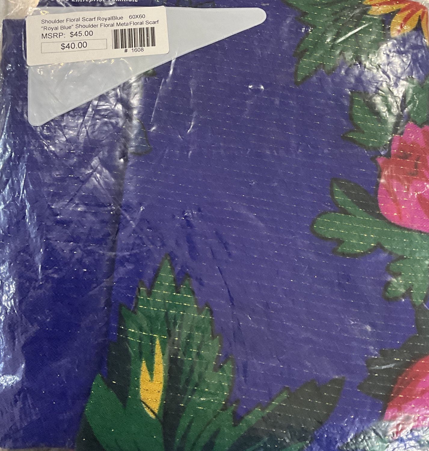 Shoulder Floral Scarf RoyalBlue 60x60