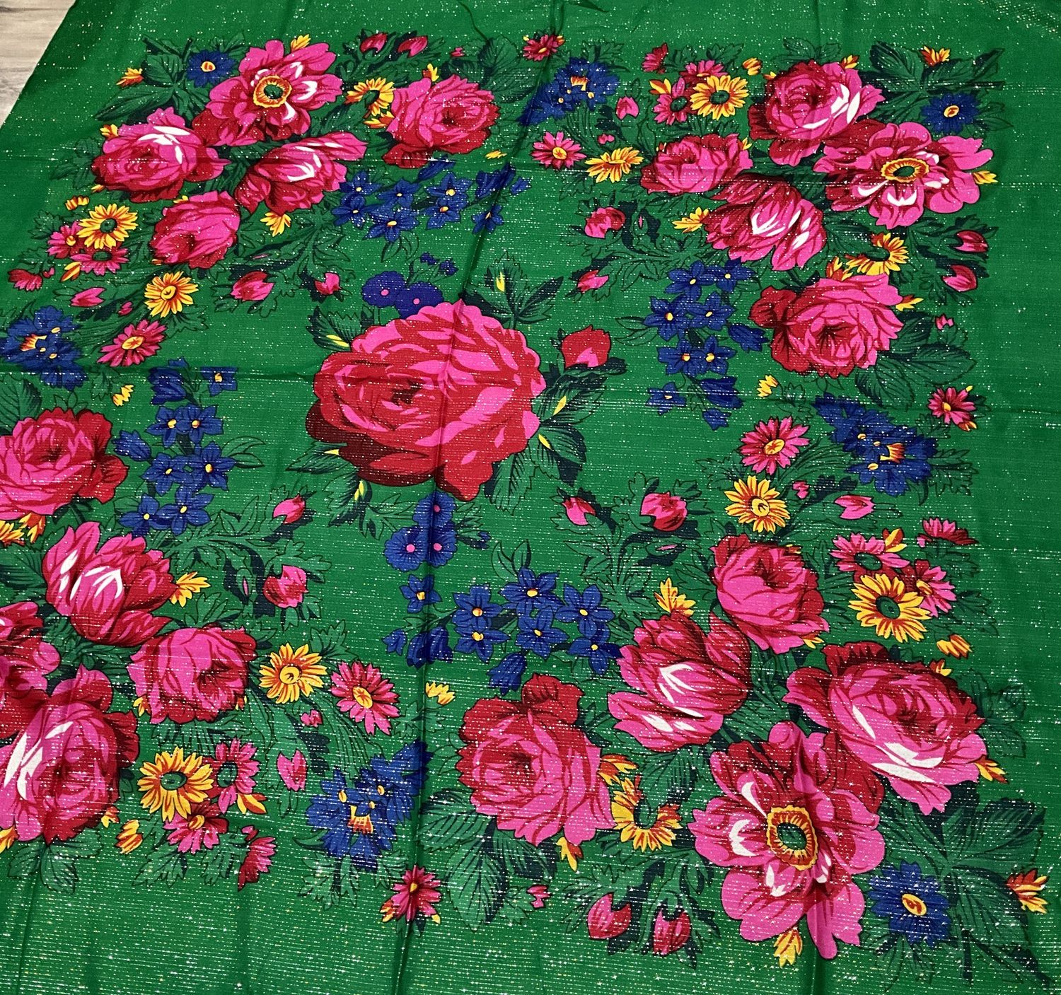 Shoulder Floral Scarf Green 60 x 60