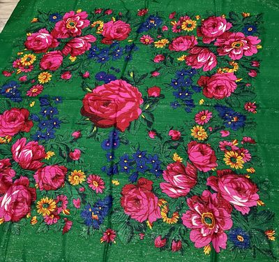 Shoulder Floral Scarf Green 60 x 60