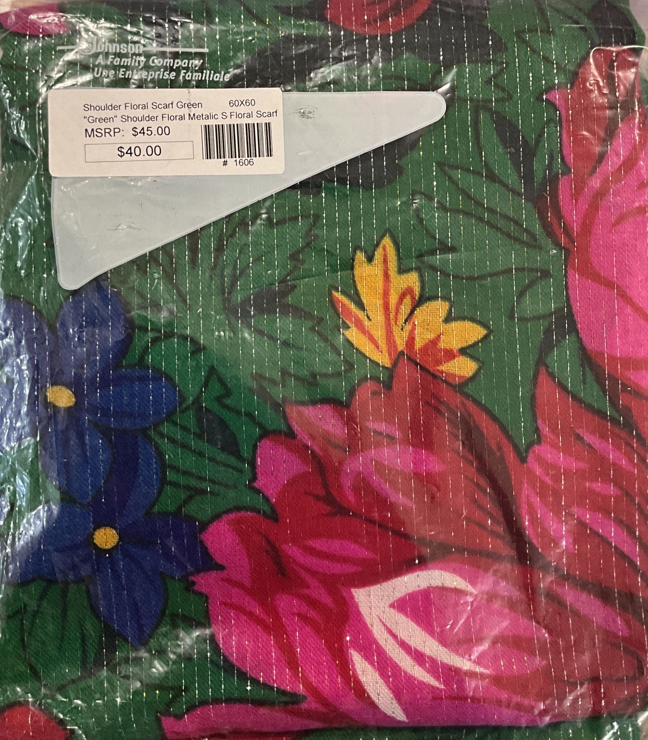 Shoulder Floral Scarf Green 60 x 60