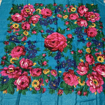 Shoulder Floral Scarf Turquoise 60x60