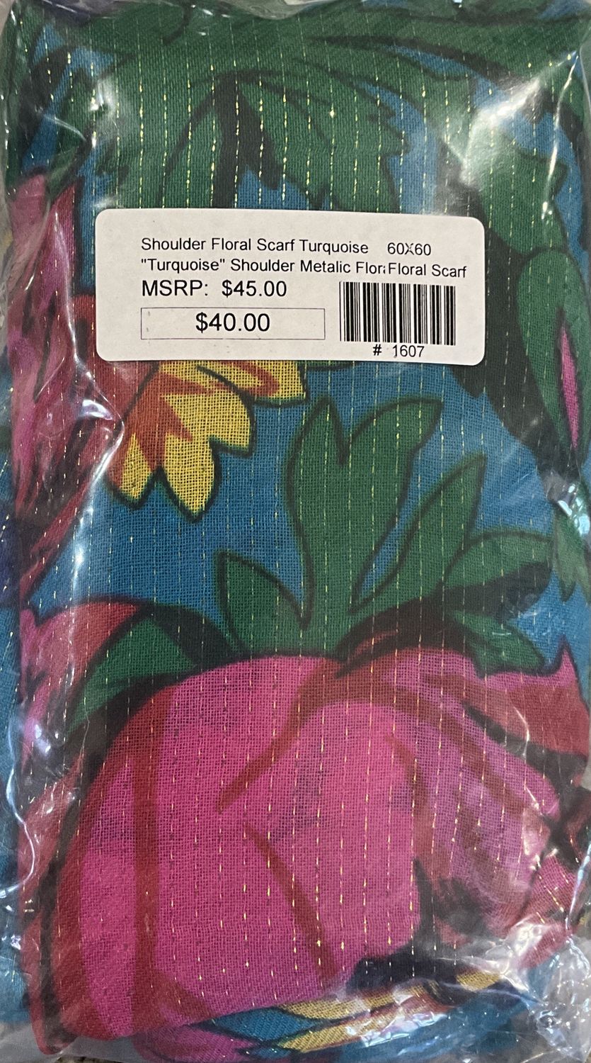 Shoulder Floral Scarf Turquoise 60x60