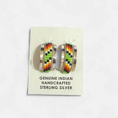 Half Hoop Sterling Silver Beaded Earrings