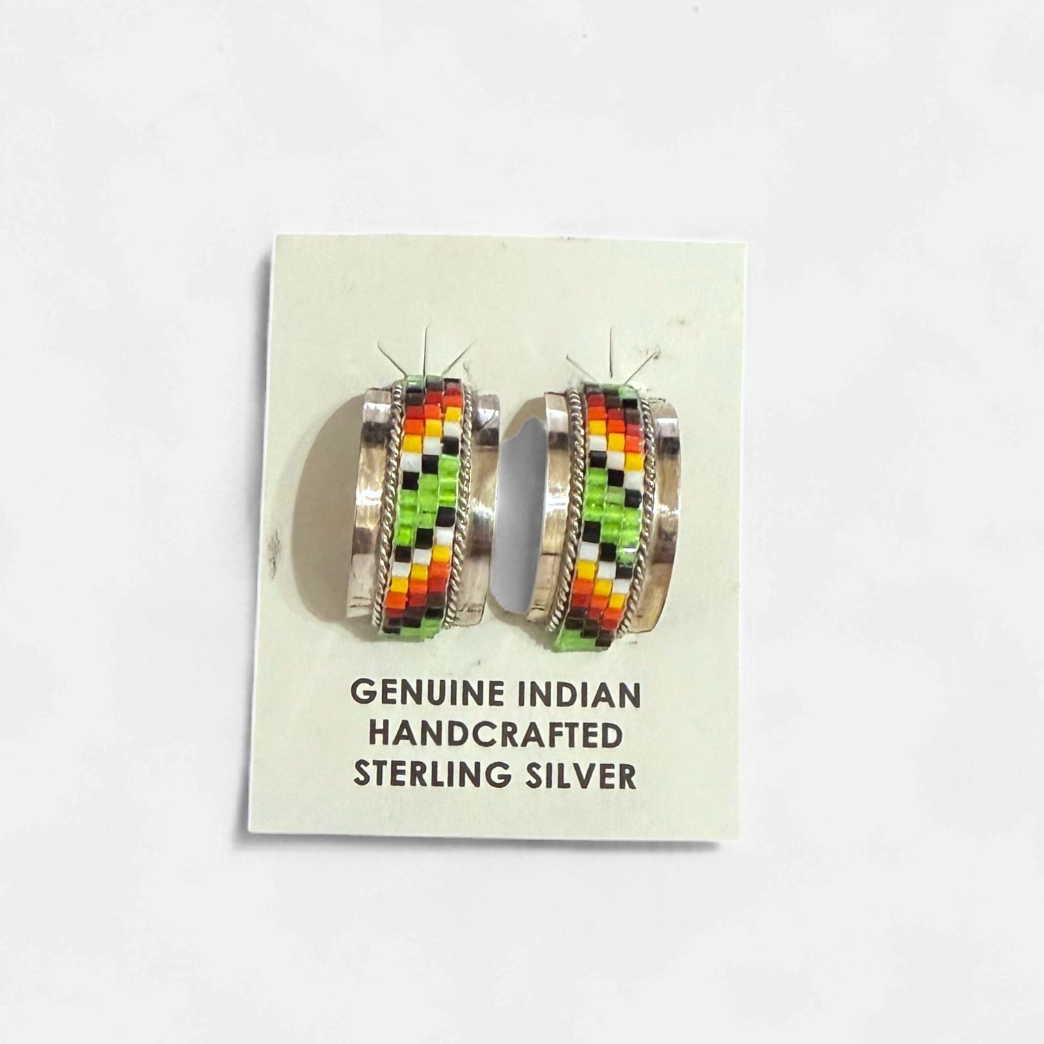 Half Hoop Sterling Silver Beaded Earrings, Color: Green