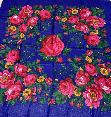 Floral Scarf Royal Blue Metallic 44x44