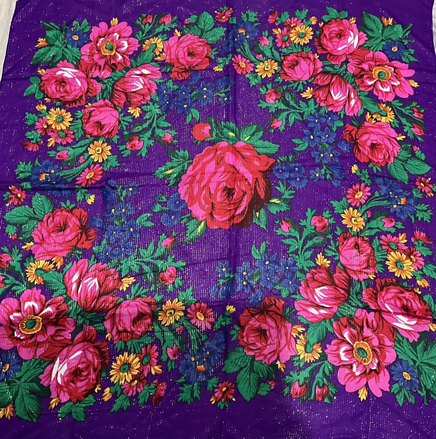 Floral Scarf Purple Metallic 44x44