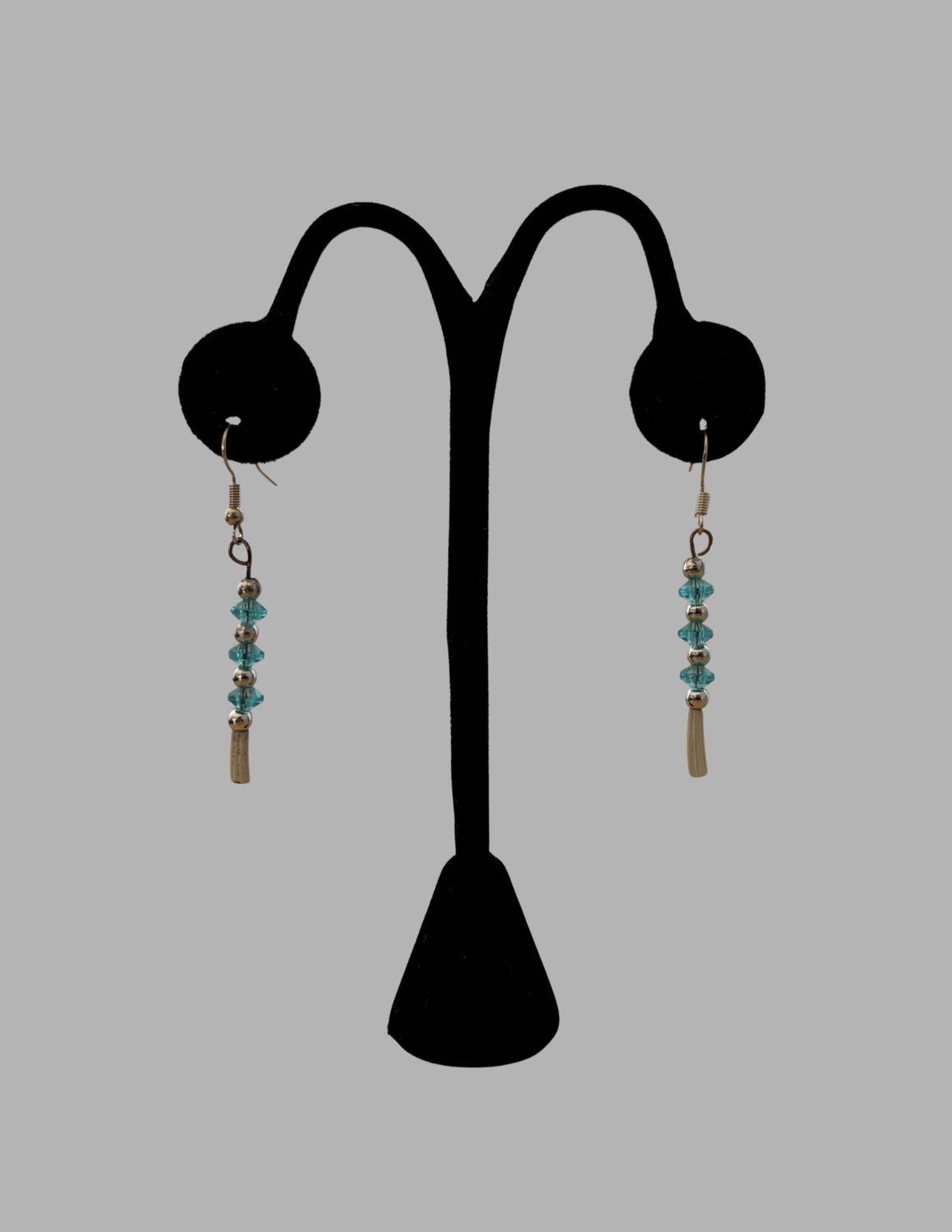 Blue and Silver Beaded Earrings, Size: Short 3 Blue Beads