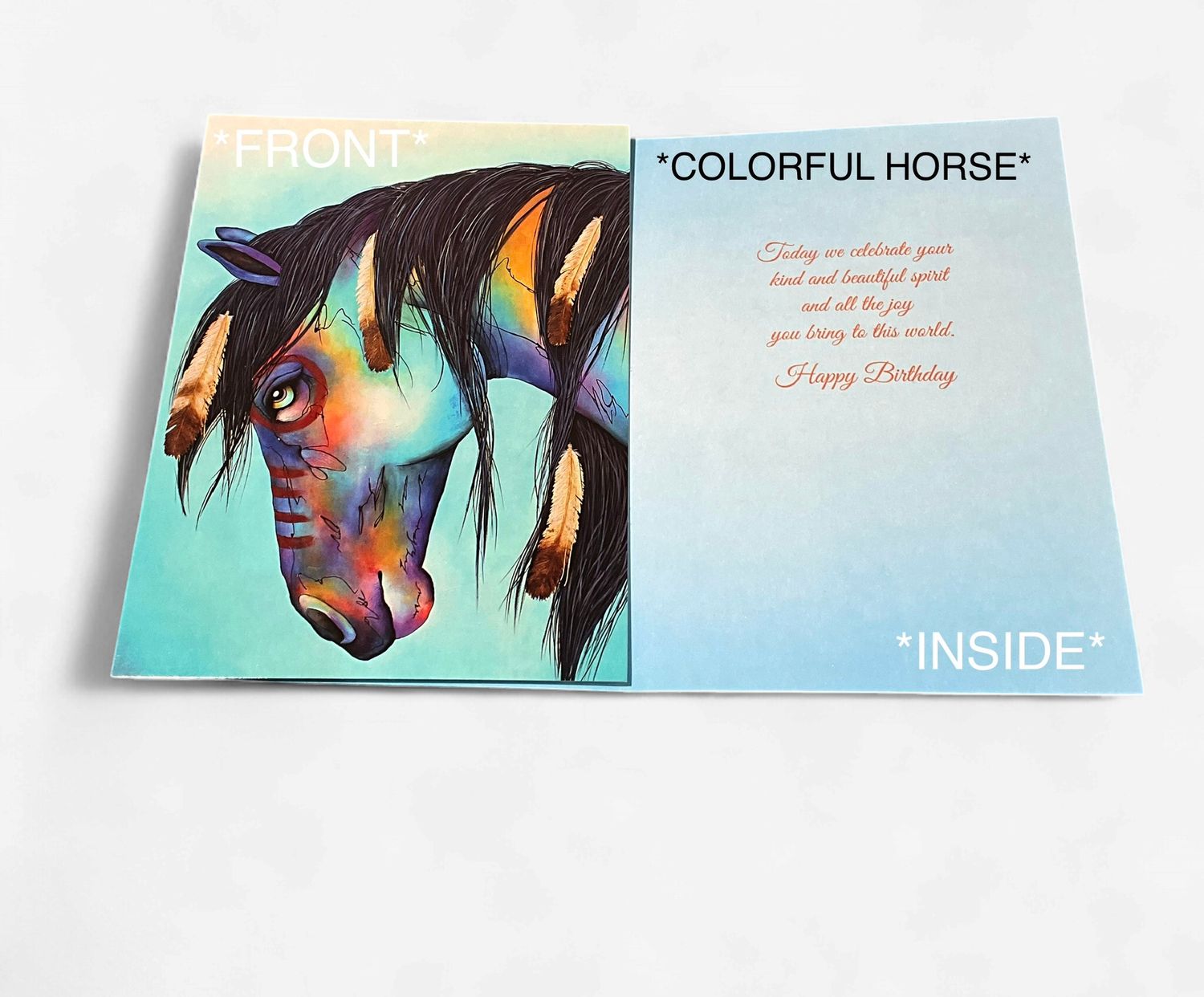 LEANIN TREE - HBD HORSES/ WOLVES/BEARS, Color: COLORFUL HORSE