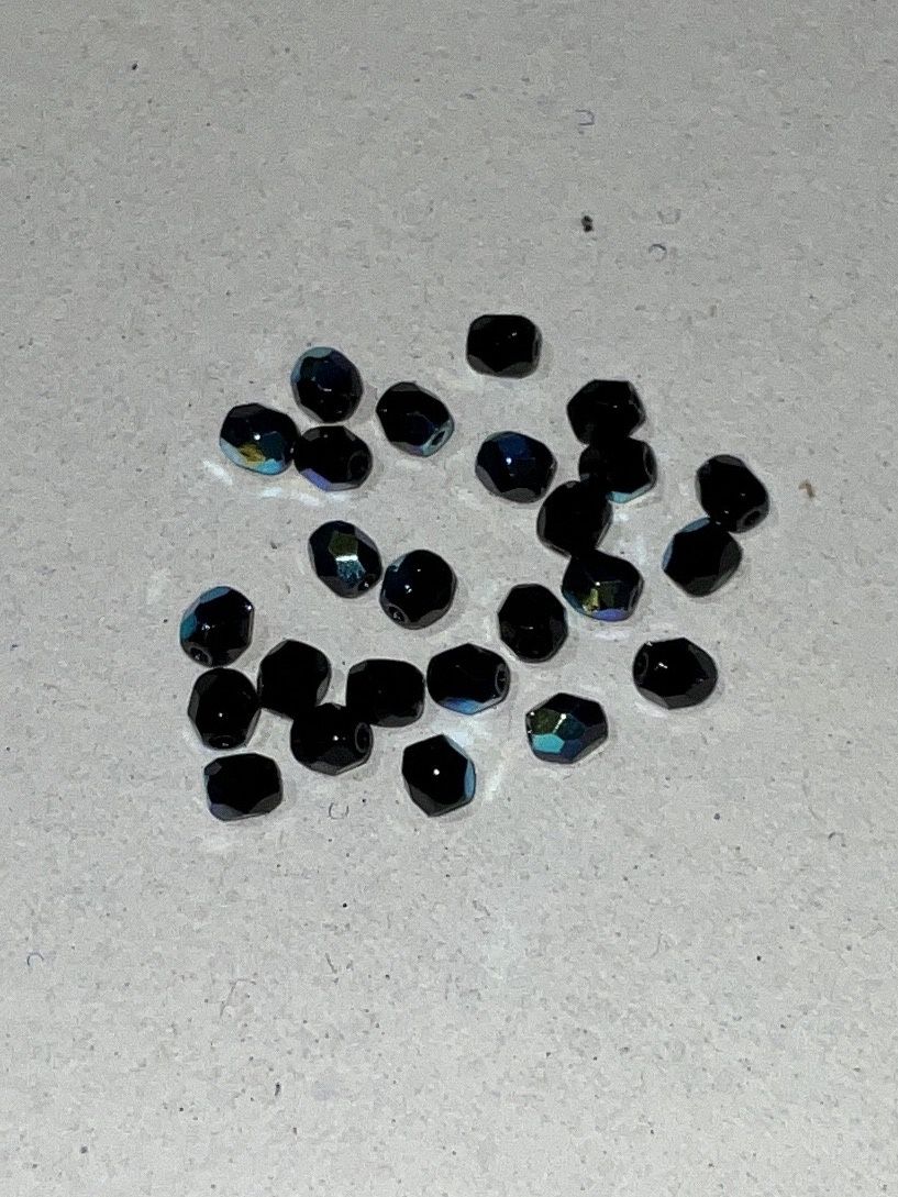 4mm Glass Fire Polish Beads AB, Color: Jet