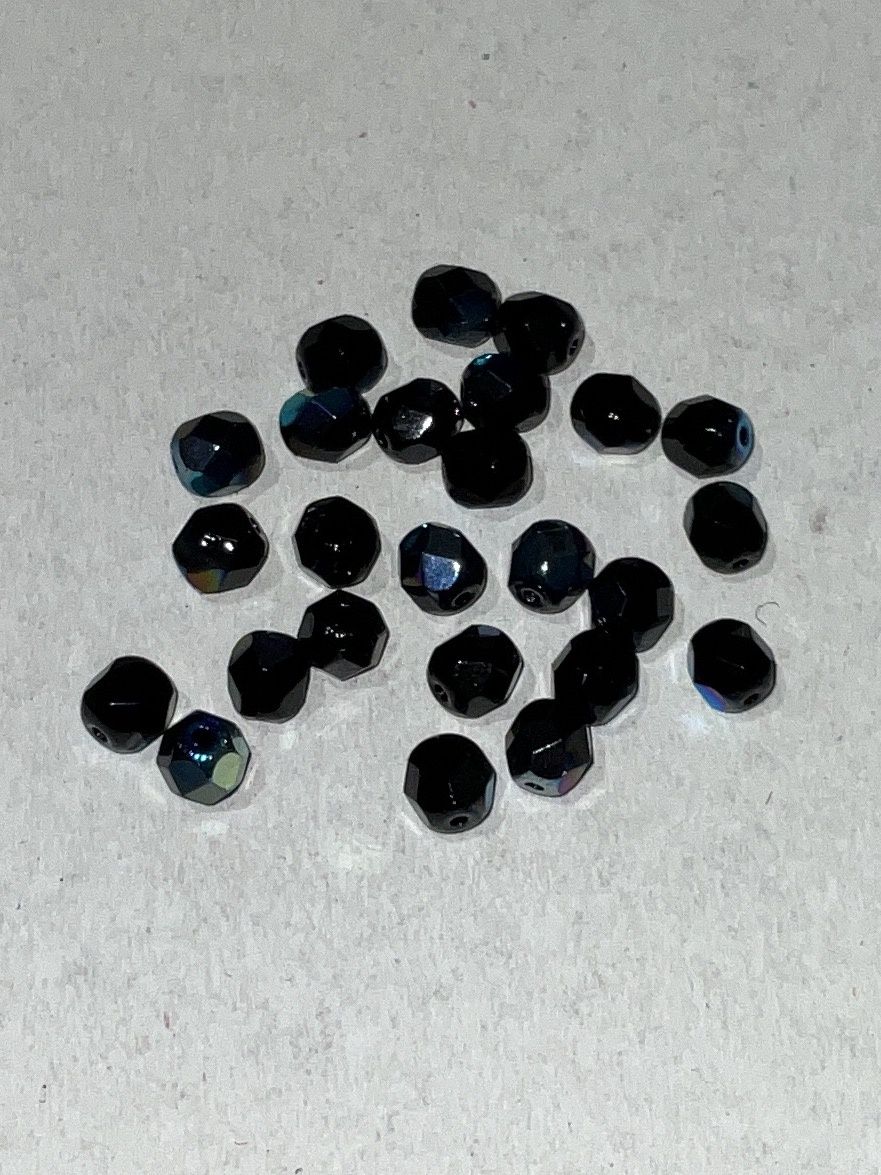 6mm Glass Fire Polish Beads AB, Color: Jet