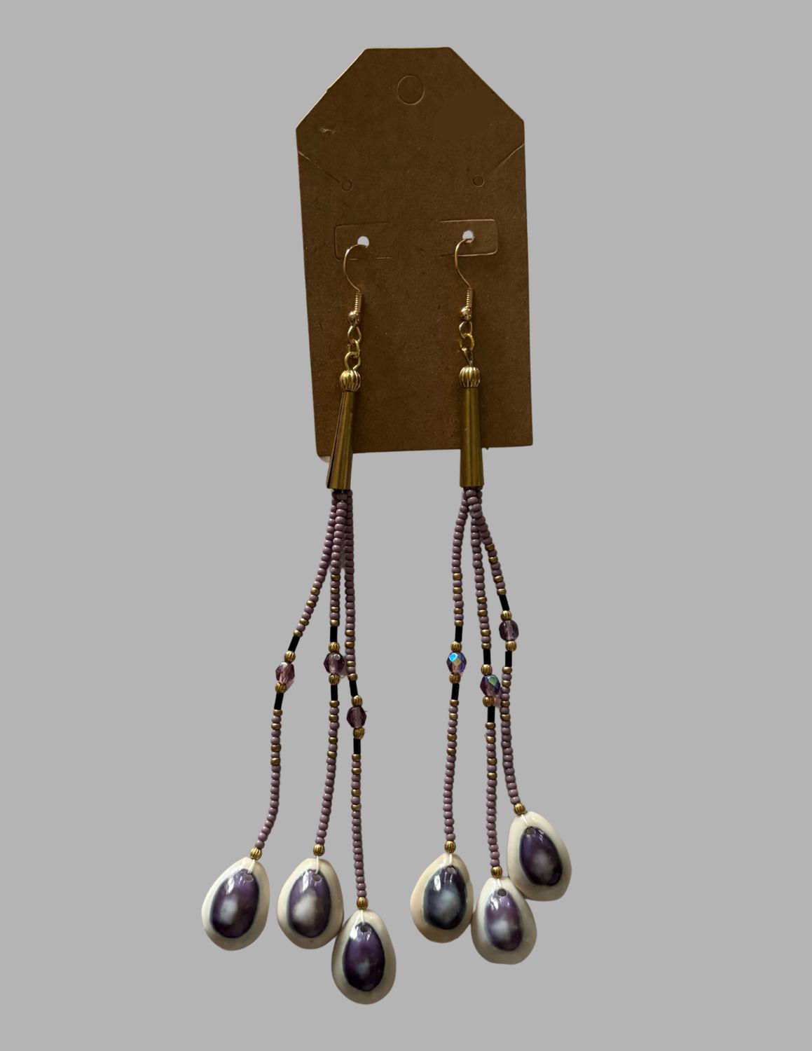 Medium Three Strand Cowrie Earrings