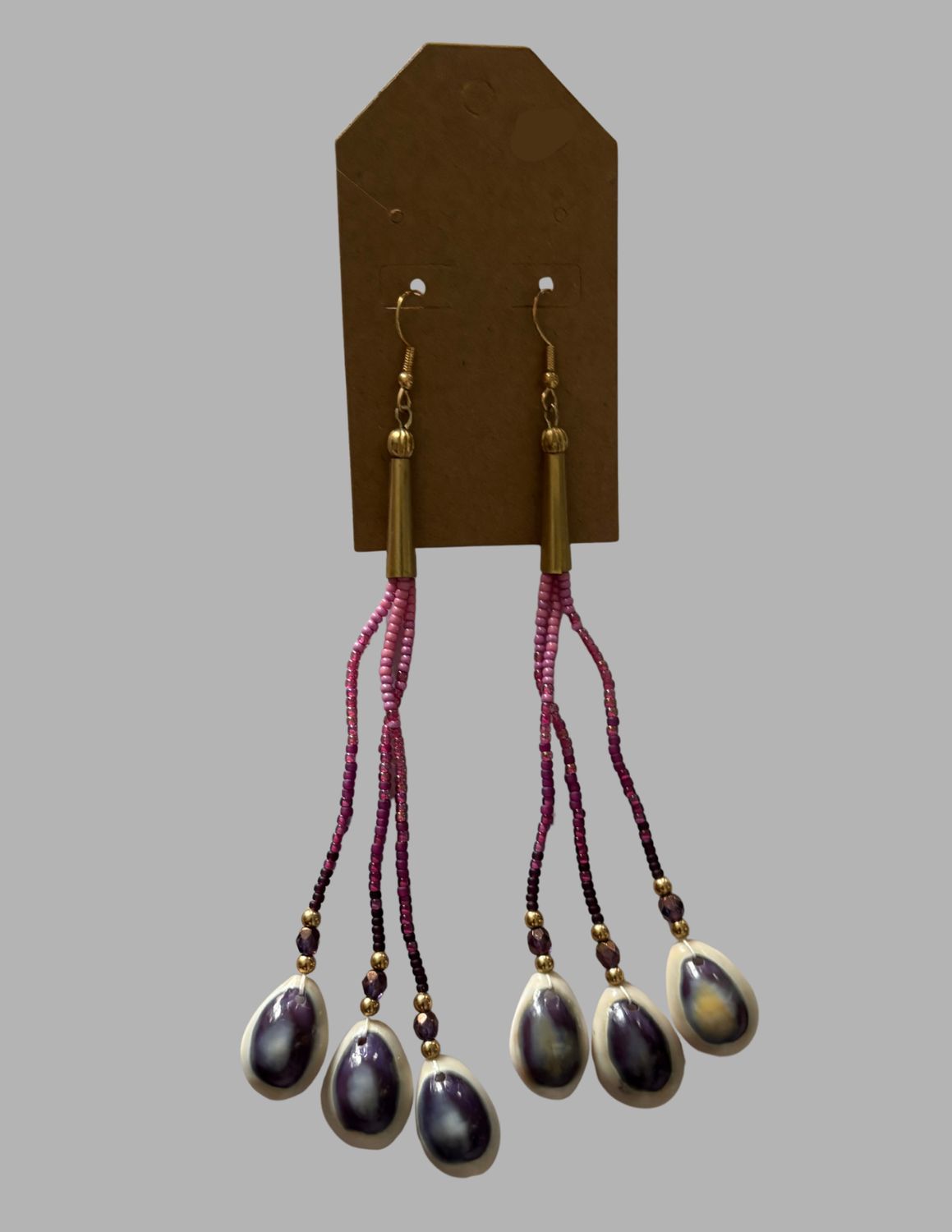 Medium Three Strand Cowrie Earrings