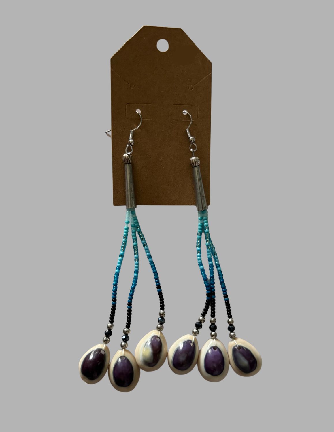 Medium Three Strand Cowrie Earrings