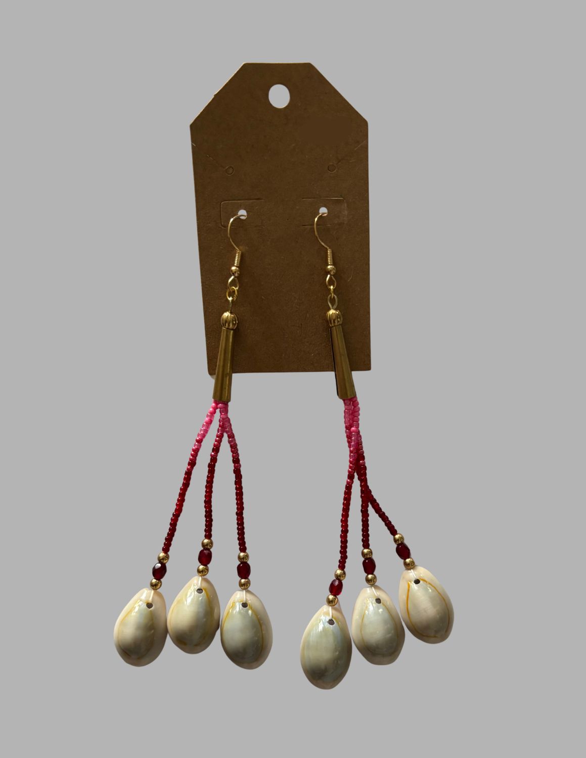 Medium Three Strand Cowrie Earrings