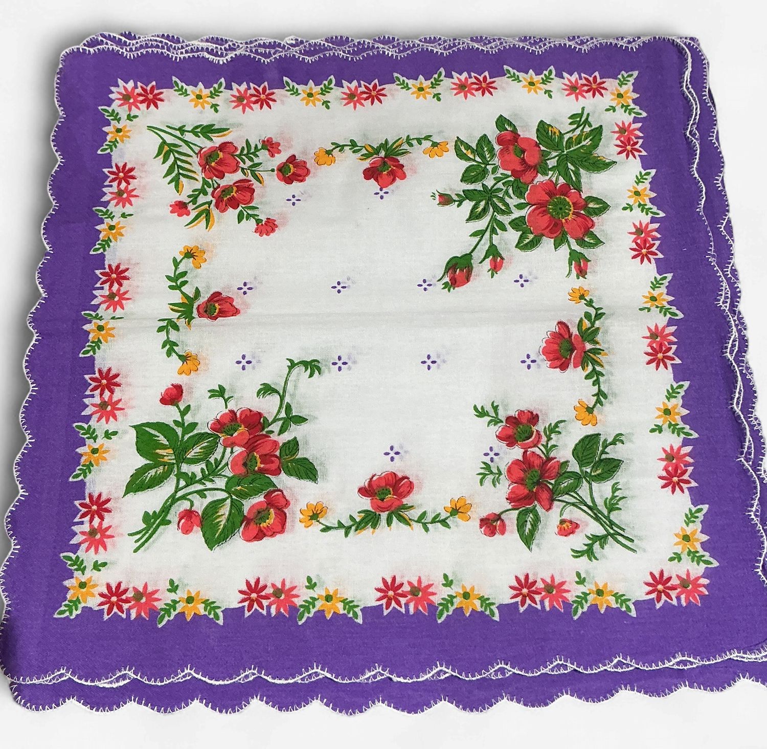 Floral Handkerchiefs, Color: Purple w/ pink flowers