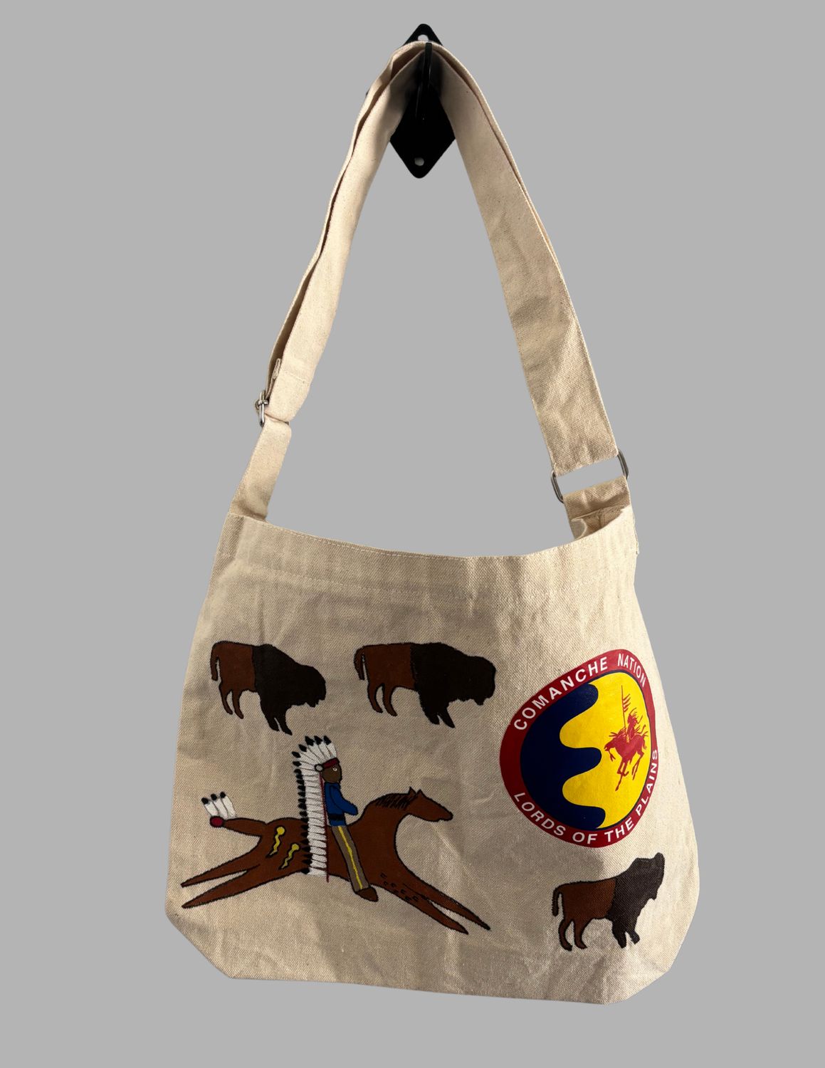 Comanche Style Art Totes - Medium, Style: Adjustable Burlap - Rider with Buffalo