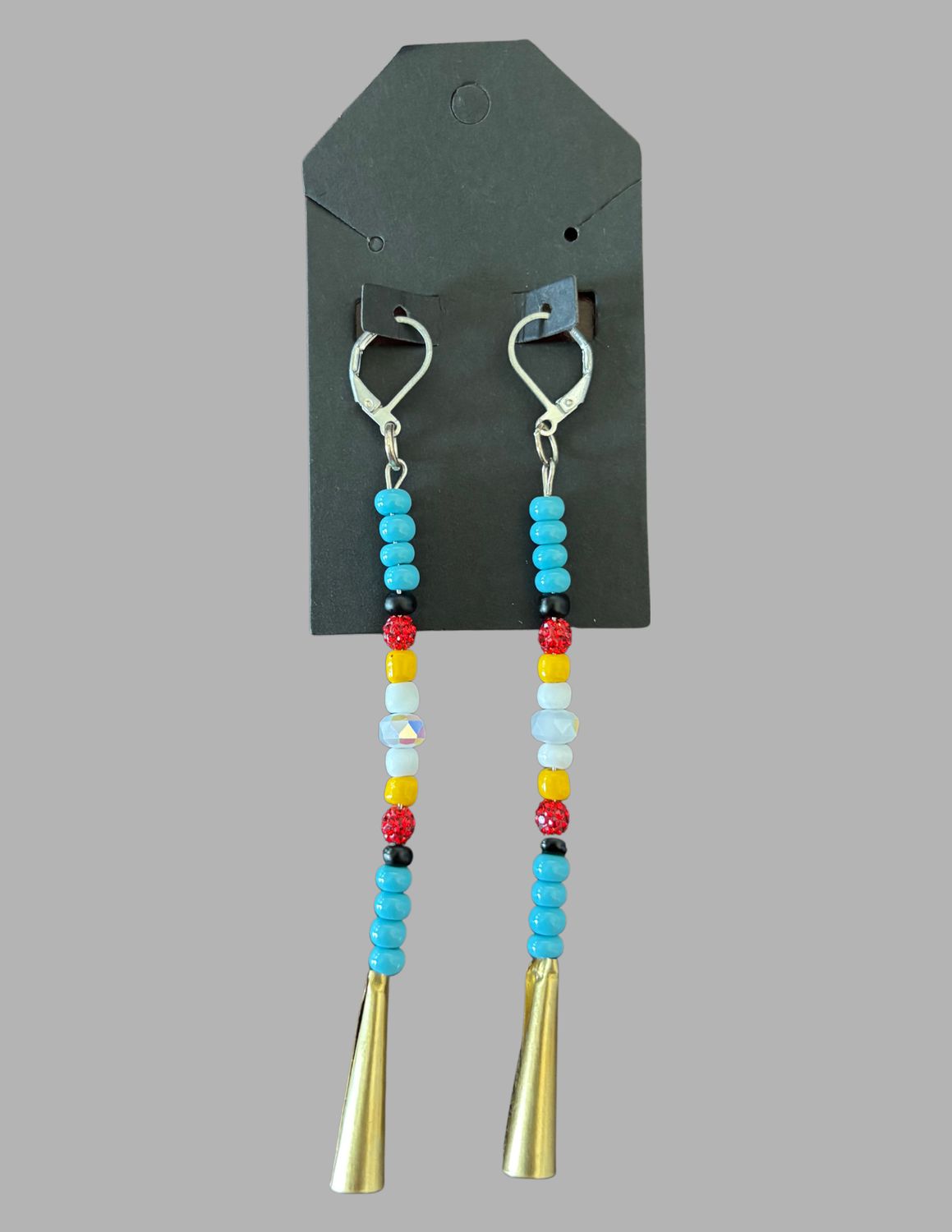 Beaded Earrings/Gold Cone, Color: Sky Blue Top