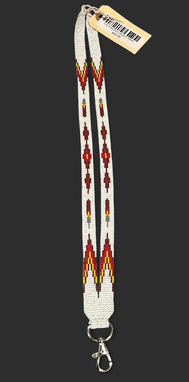 Czech Beaded Lanyard, Color: White