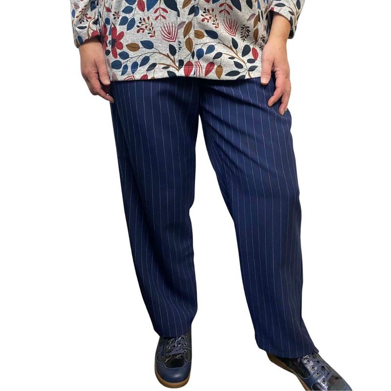 Pantalon adapté pour femmes - Polyester bleu rayé | Ouverture aux côtés