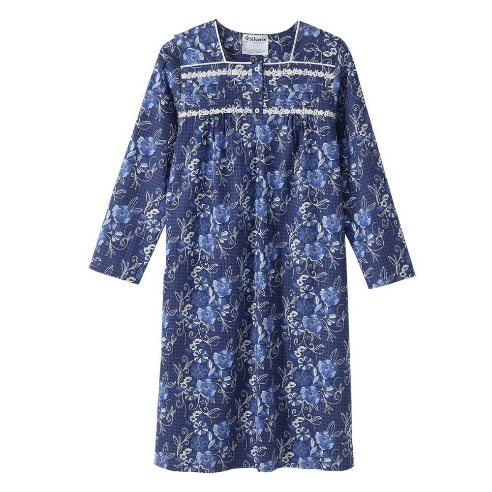 Robe de nuit adaptée en flanelle bleue à imprimé floral