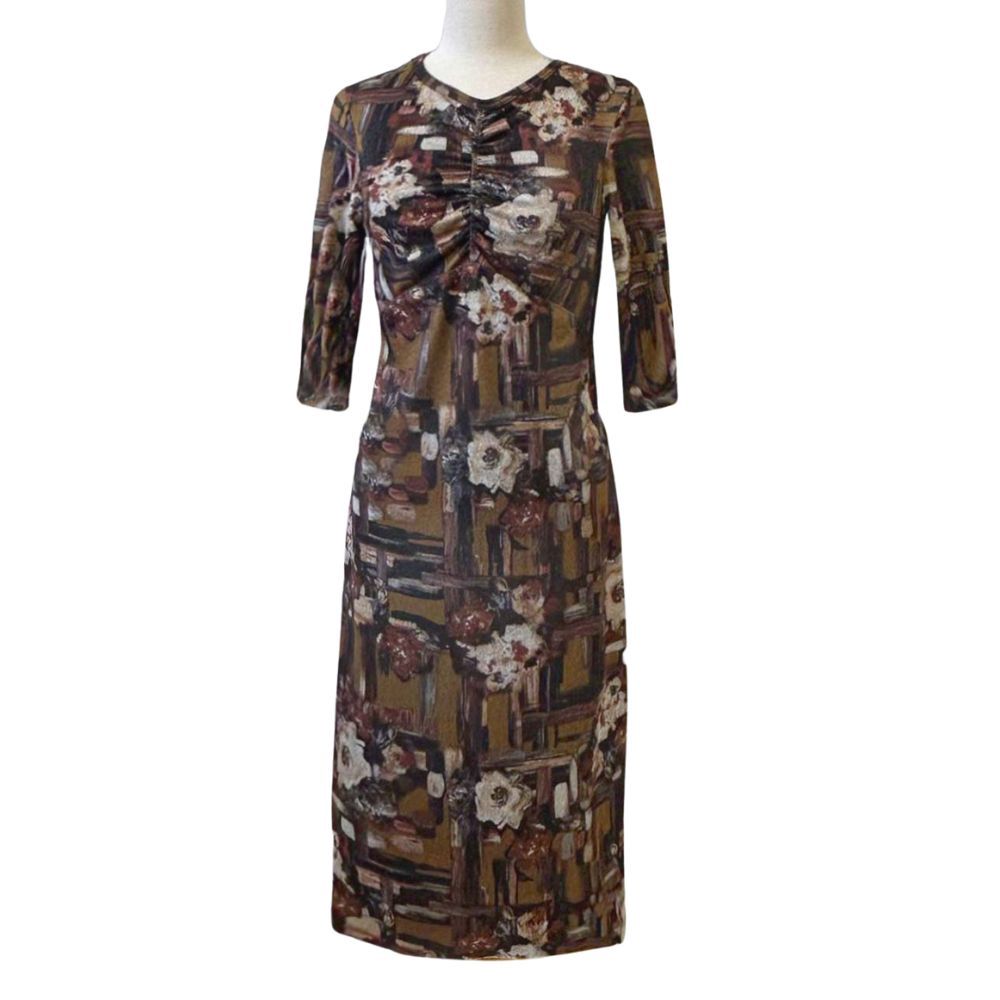 Robe adaptée manches 3/4 aux nuances de rouille et brun