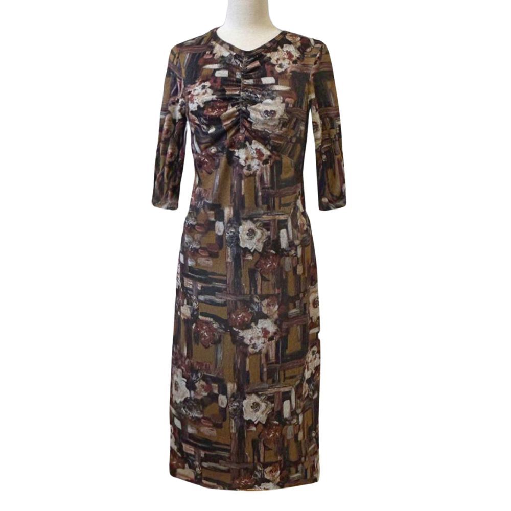 Robe adaptée manches 3/4 aux nuances de rouille et brun
