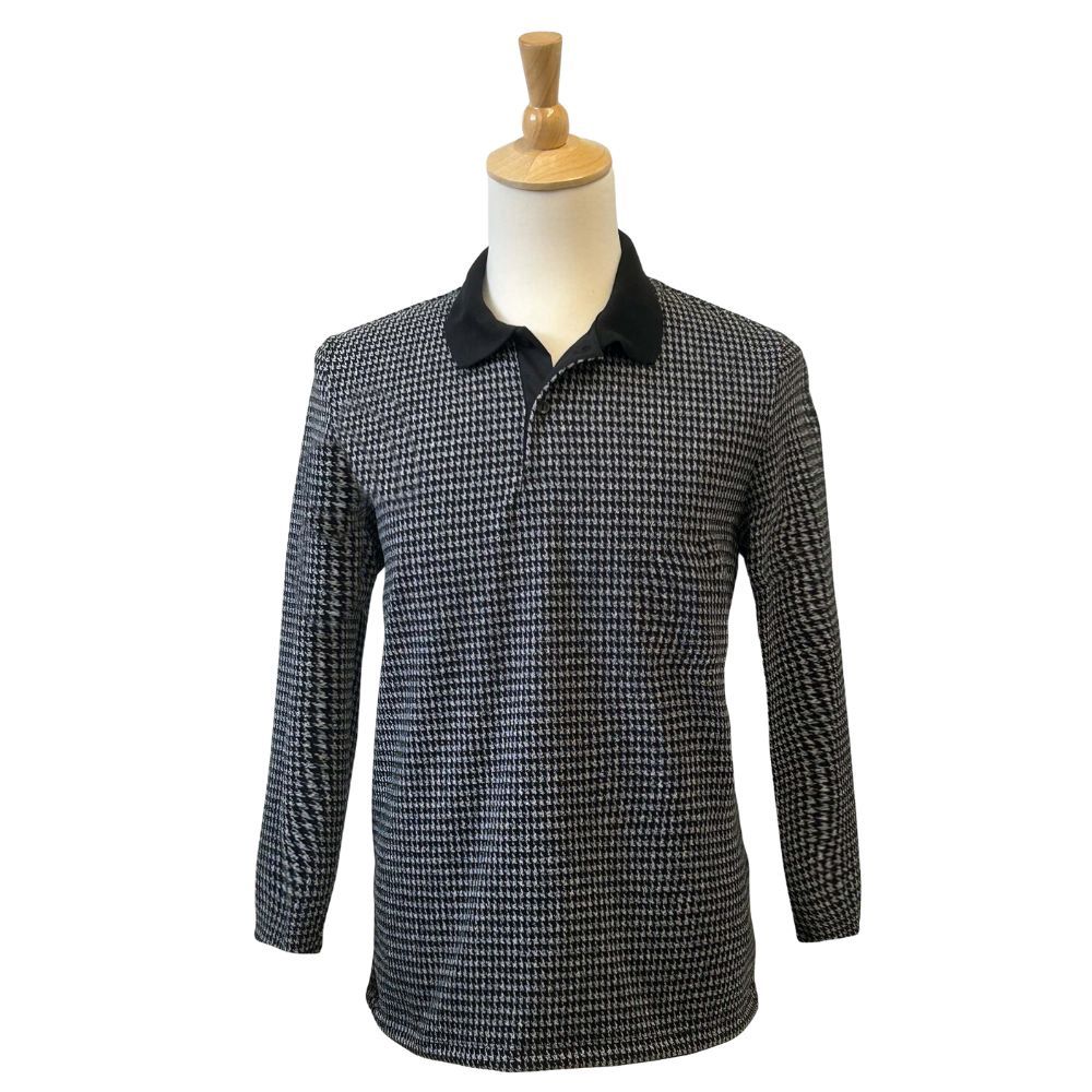 Polo adapté manches longues motif Pied-de-poule