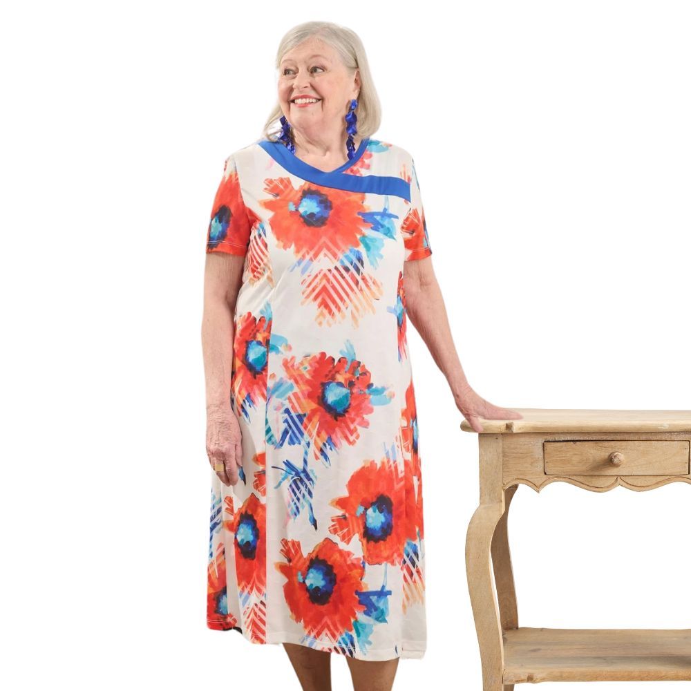 Robe adaptée d'été manches courtes motif floral style aquarelle