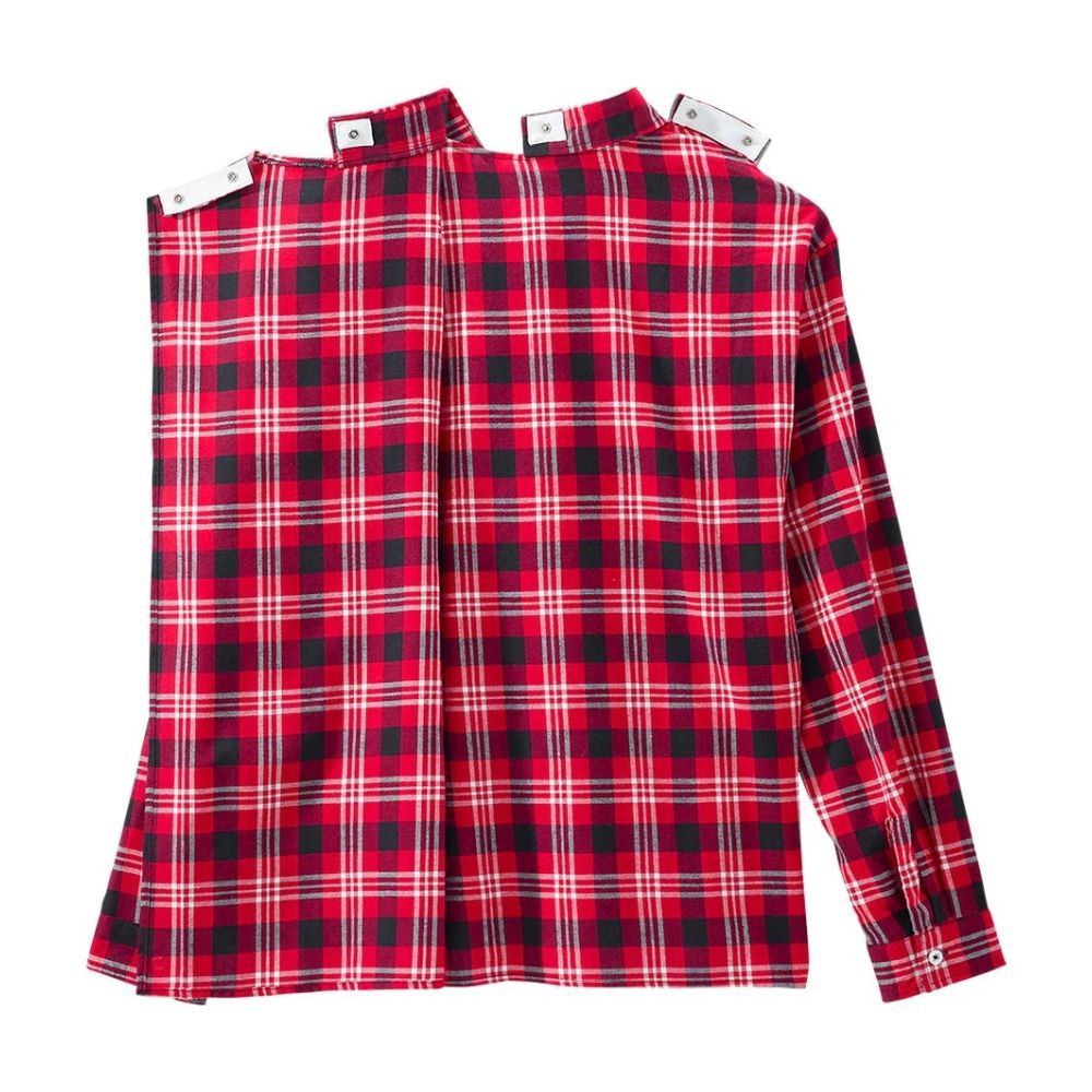 Chemise adaptée manches longues en flanelle à carreaux rouge