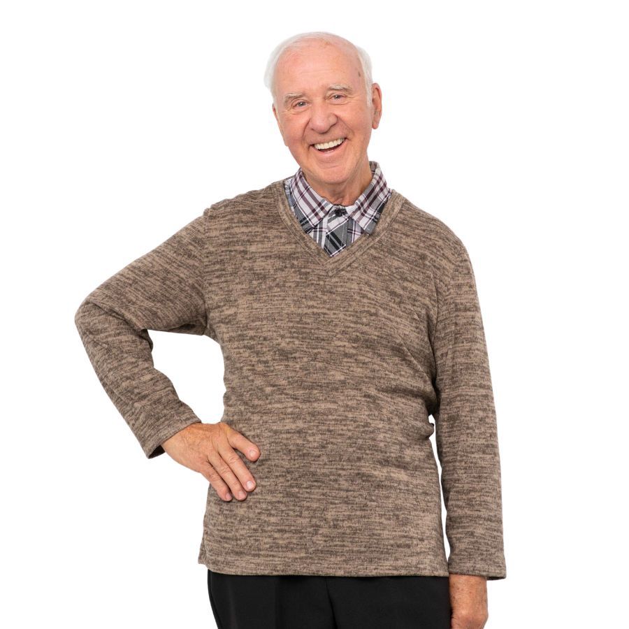 Chandail adapté faux col chemisier taupe