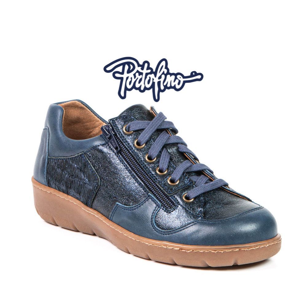 Chaussure femme à lacets et glissière Portofino bleue