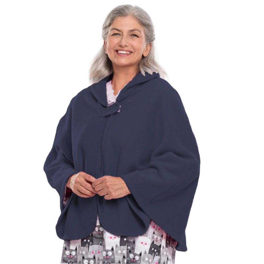 Liseuse style cape en tissu polaire marine