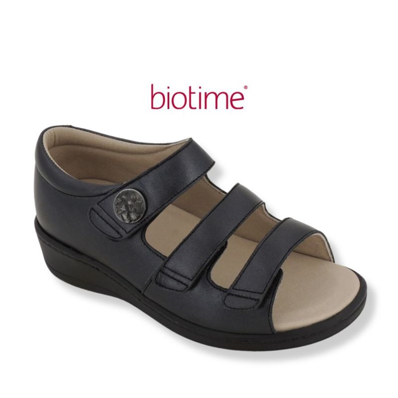 Sandale femme à velcro Biotime noire