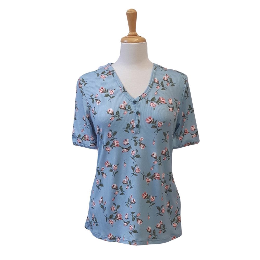 Chandail adapté femme été bleu fleuri