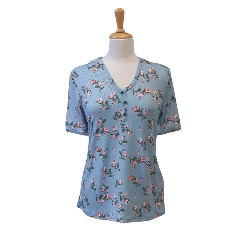 Chandail adapté femme été bleu fleuri