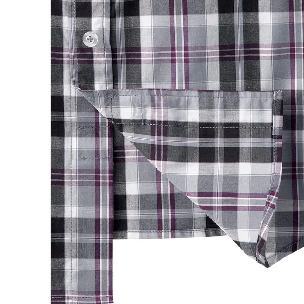 Chemise homme manches courtes carreaux noirs à boutonnière aimantée