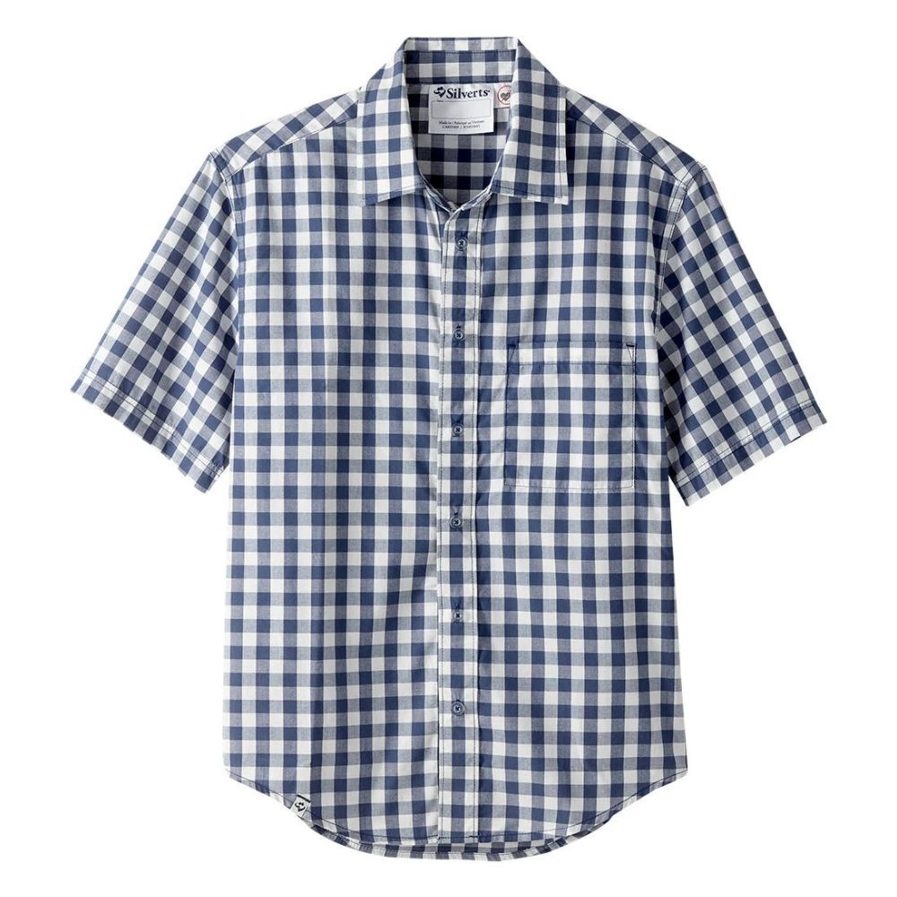Chemise homme manches courtes carreaux bleus à boutonnière aimantée