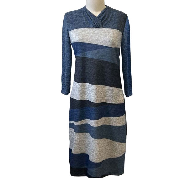 Robe adaptée manches longues à larges rayures denim