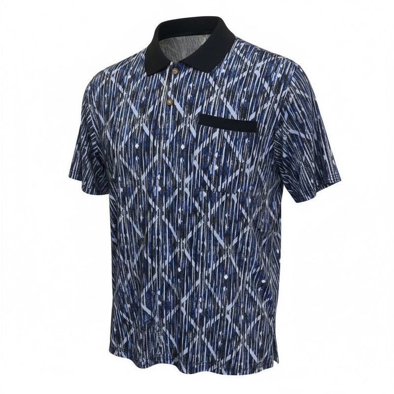 Polo adapté manches courtes tissu léger bleu et noir