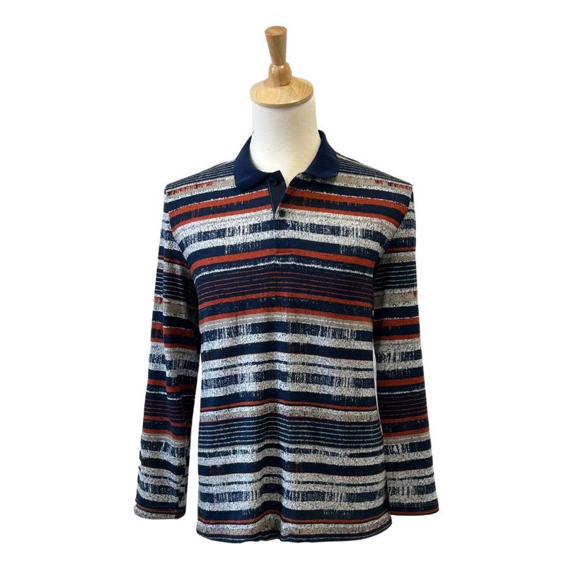 Polo adapté manches longues rayé marine et orange brulé