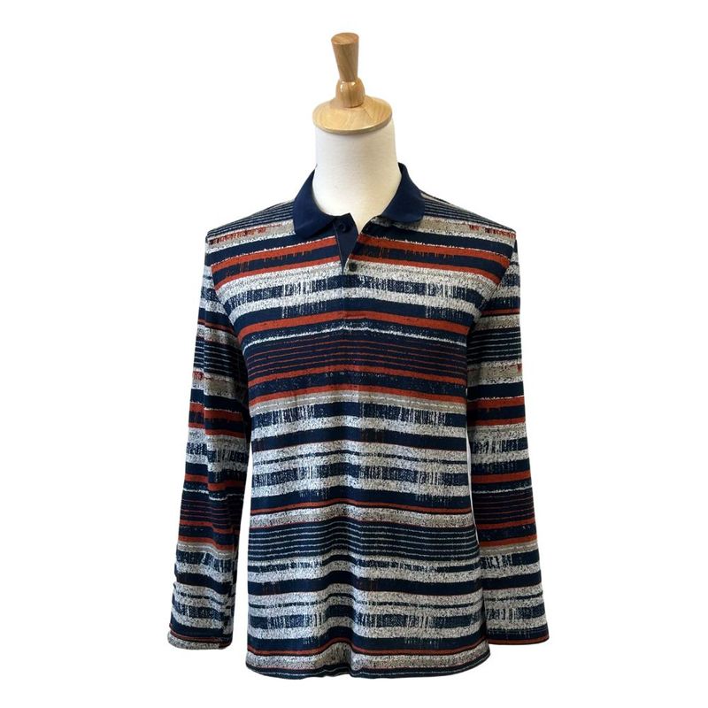 Polo adapté manches longues rayé marine et orange brulé