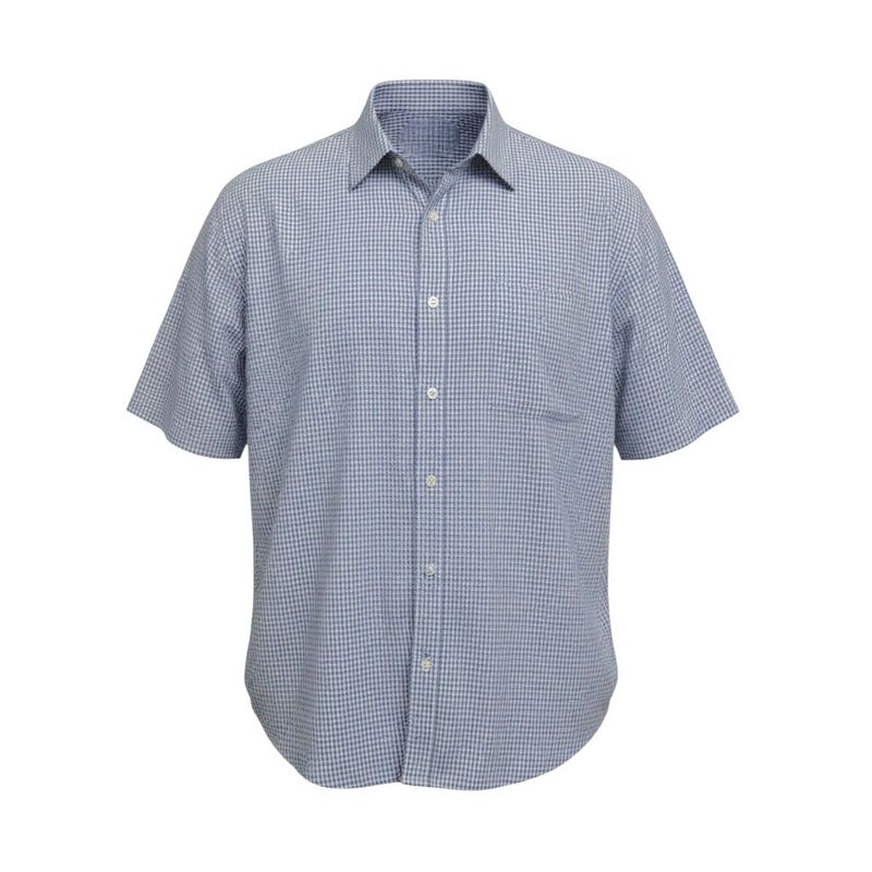 Chemise adaptée manches courtes à petits carreaux bleus