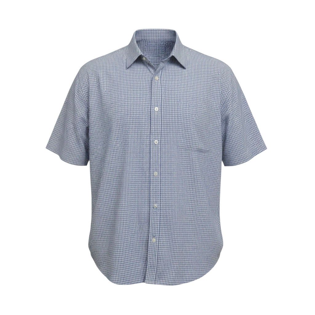Chemise adaptée manches courtes à petits carreaux bleus