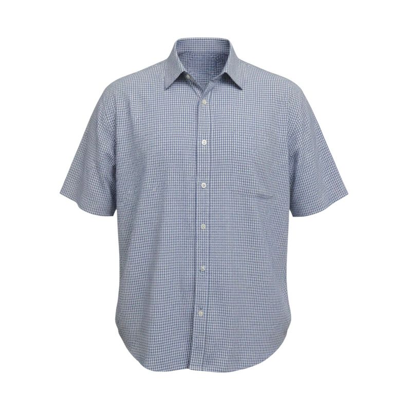 Chemise adaptée manches courtes à petits carreaux bleus