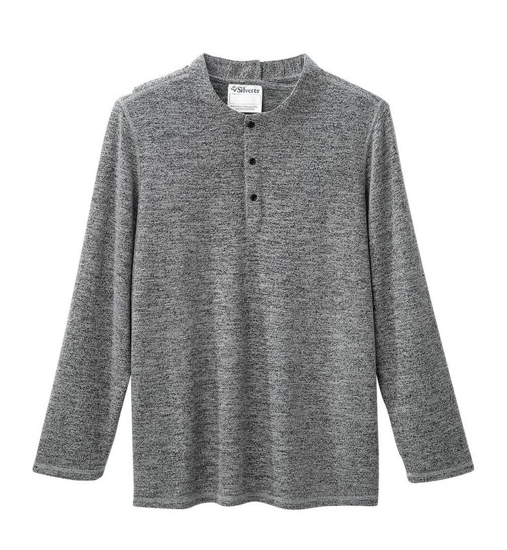 Chandail adapté pour homme style Henley noir chiné